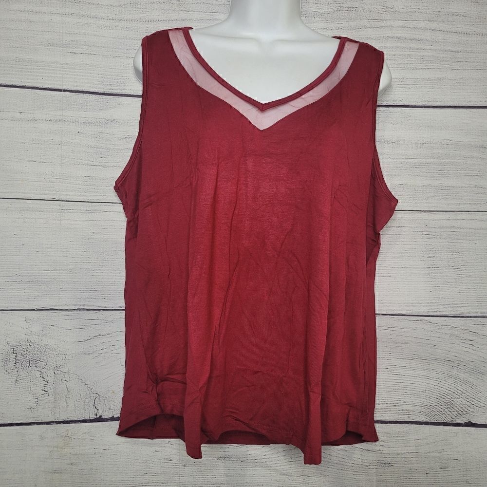 Women's Mesh V Neck Trim Sleeveless Tank Top